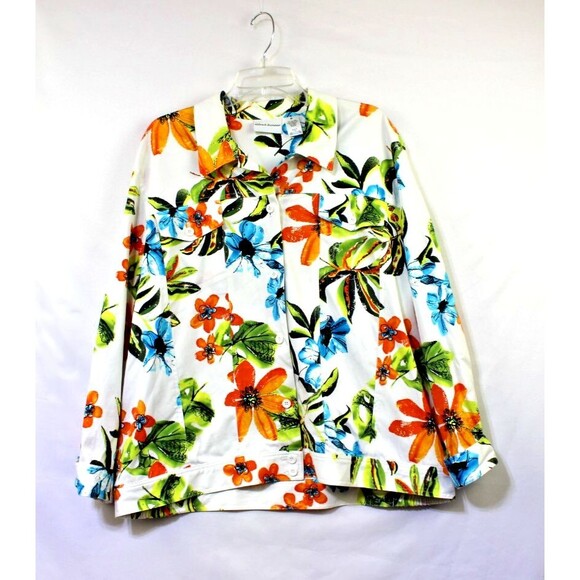Alfred Dunner Womans Unlined Jacket Buttons Bright Floral Print on White Size 20 - Picture 2 of 8